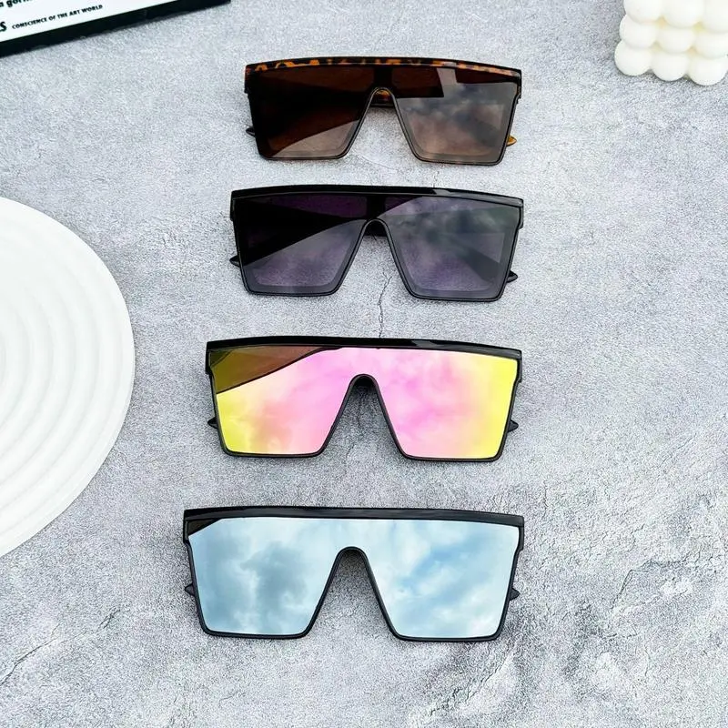 4-Pack Punk Style Oversized Shield Sunglasses | European & American Large Frame Design with Polarized Lenses - Tortoiseshell, Black, Pink Mirror & Silver Mirror Options, Perfect for Riding, Driving, Golf, Festivals & Bold Fashion Statements, Men's Sunglas
