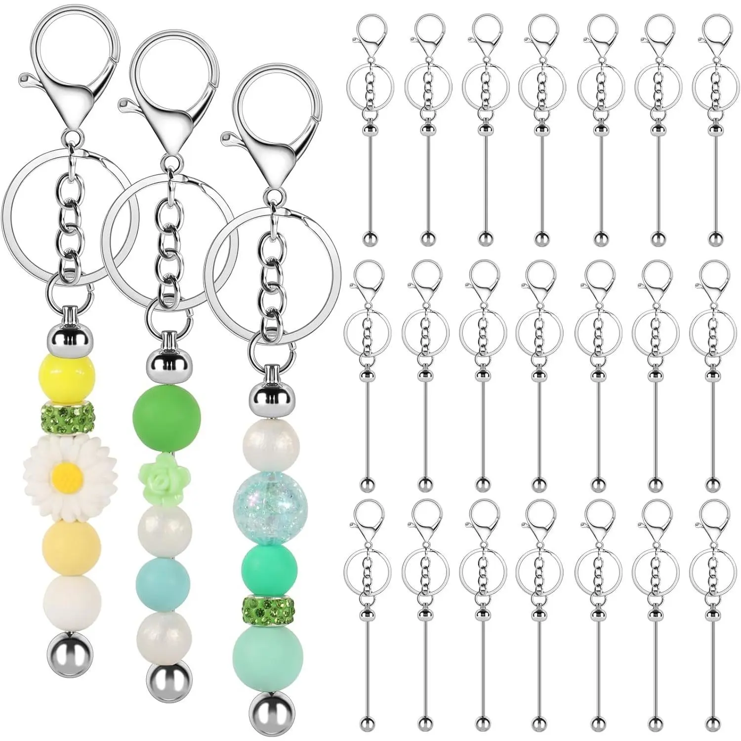 12/22/40 Pack Beadable Keychain Bars, Blank DIY Beaded Keychain Making Kit, Customized Bulk Keychain Supplies for Jewelry Making Gifts for Women MenGift