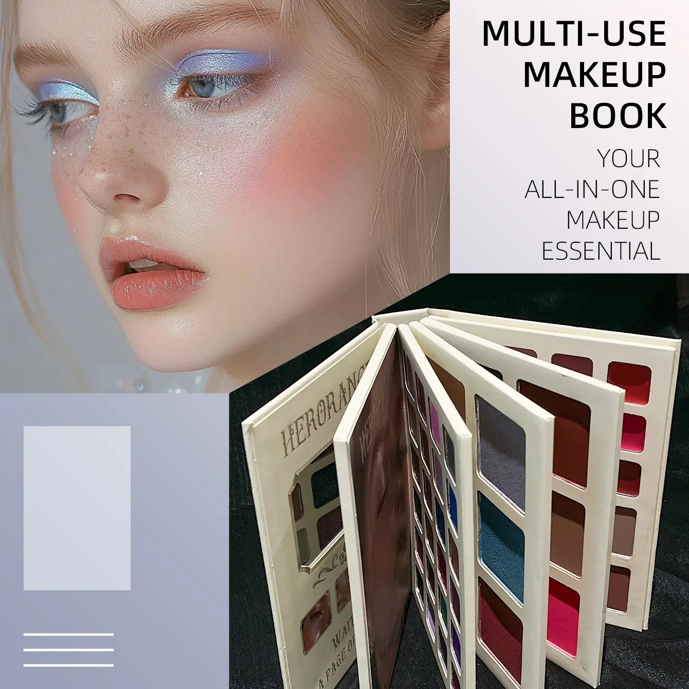 Herorange 5-Page Full Color Makeup Palette, Vintage Floral Luxury Style, Glam Face Palette, Eyeshadow, Blush, Contour, Highlighter, Lip Gloss, All-In-One Makeup