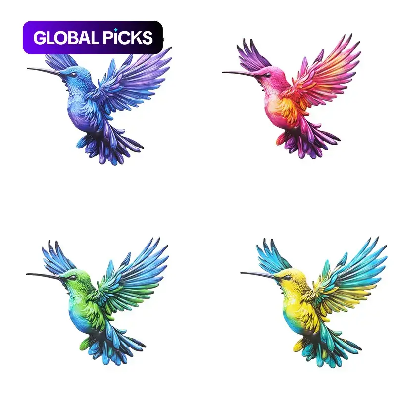 4pcs Colorful Iron Hummingbird Wall Decor, Outdoor Garden Fence Decoration, Rust-Resistant Metal Hanging Ornament, American Country Style
