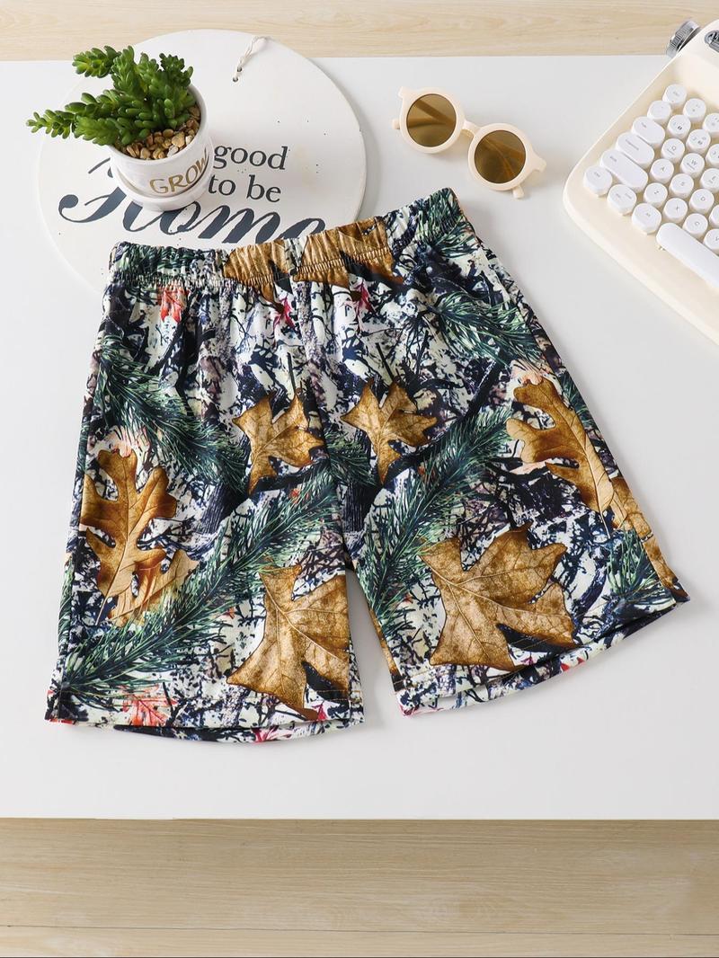 Boy's Ethnic Pattern Shorts, Casual Elastic Waist Beach Shorts for Summer, Kids Bottoms for Daily Wear