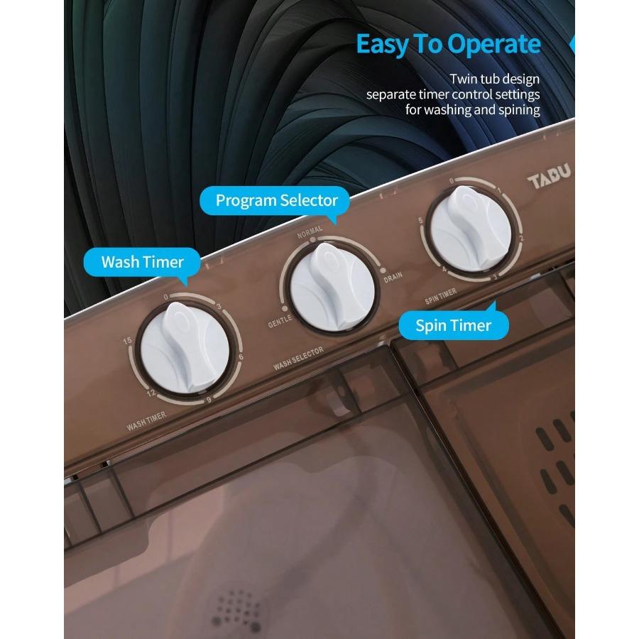 Portable Washer Machine With Spin Timer Function & Delay Start, Compact Laundry For Dorms,Apartments In Brown