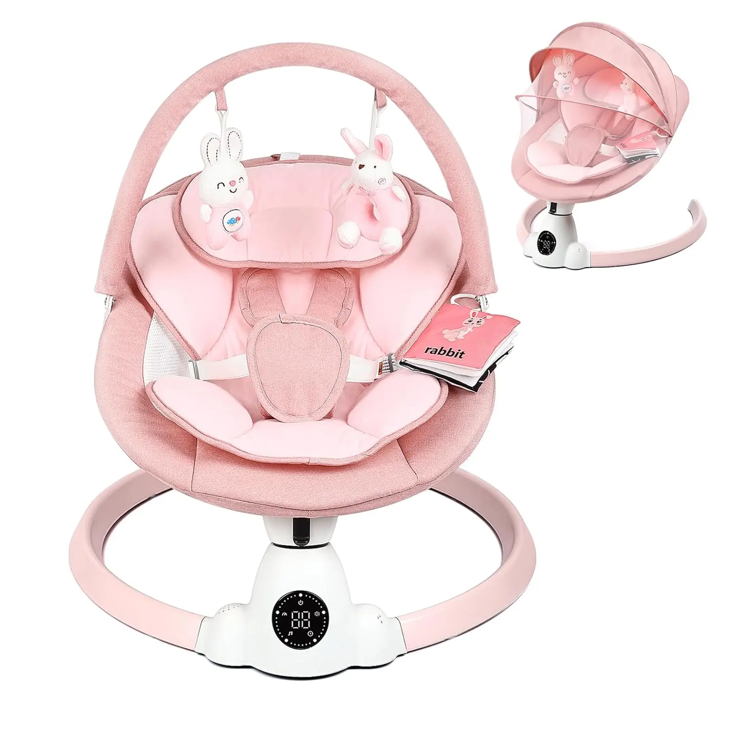 Baby Swing  Infants, Portable Electric Baby Swings with Bluetooth, 5 Swing Speed, 10 Lullabies, 5-Point Harness, Remote Control & Touch Panel - Infant Swing  Indoor & Outdoor Use, Pink