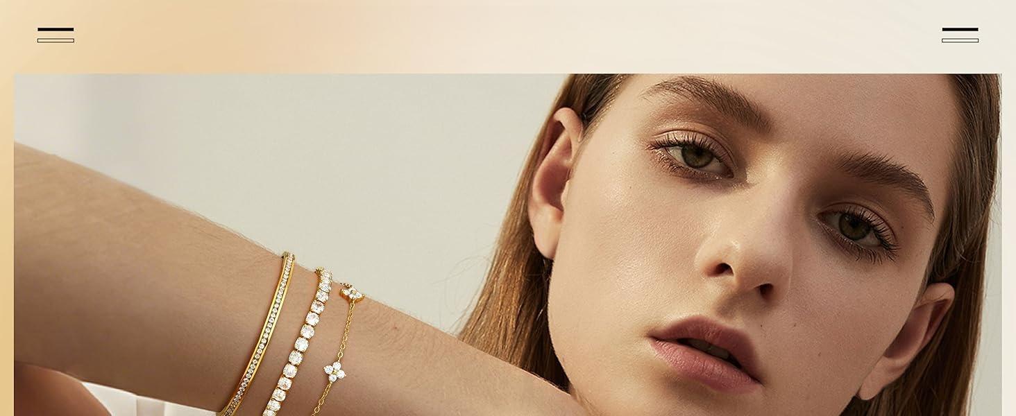 CASSIECA 3PCS Bracelets for Women Silver Gold Stainless Steel Bracelet 14K Gold-Plated Silver Bracelet Stackable Bracelets Women's Gold Jewelry