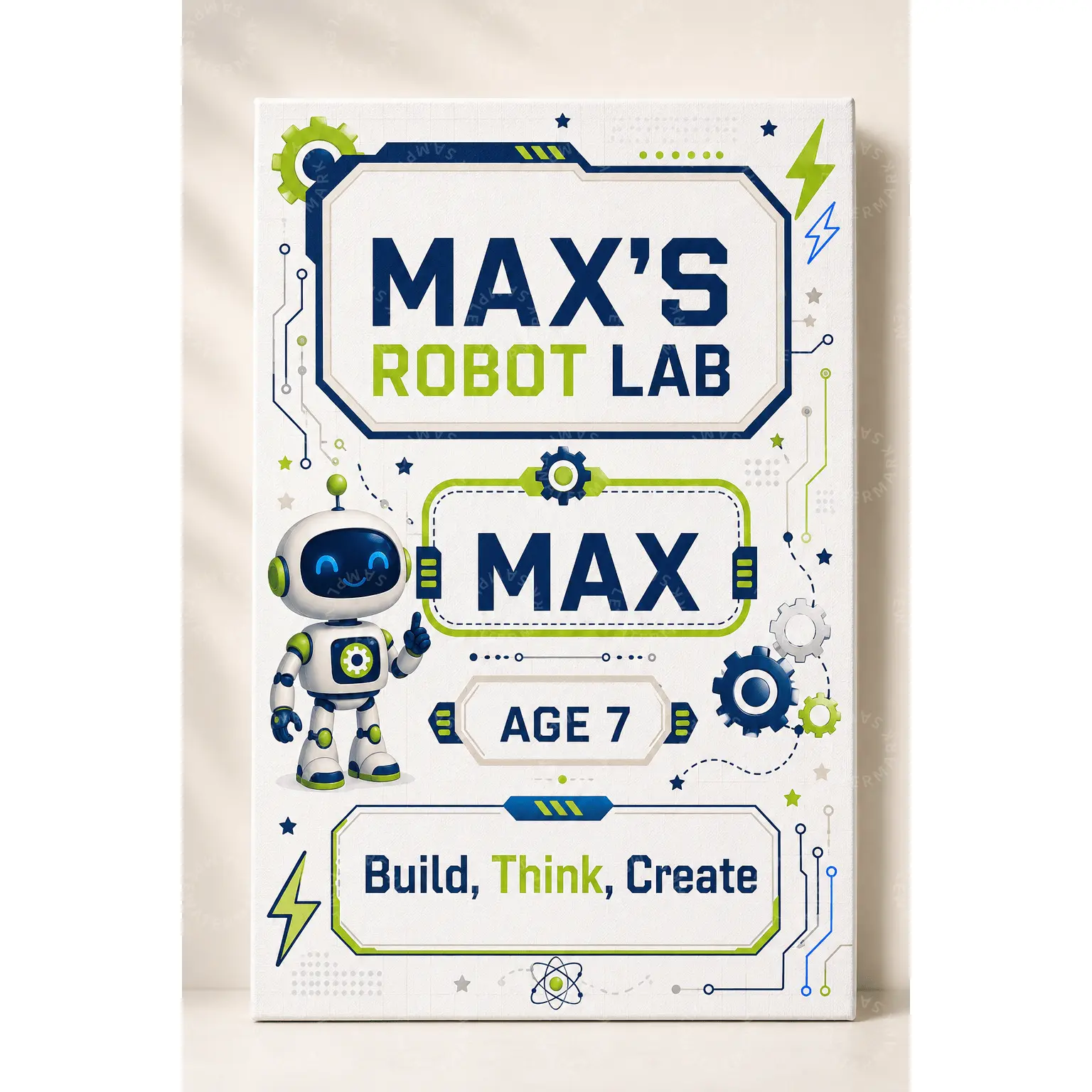 Custom Robot Lab Poster, Personalized Kids STEM Wall Art, Blue Green Robotics Decor, Science Tech Aesthetic Poster, Bedroom Wall Art, Playroom Classroom Office Decor, Gift for Kids