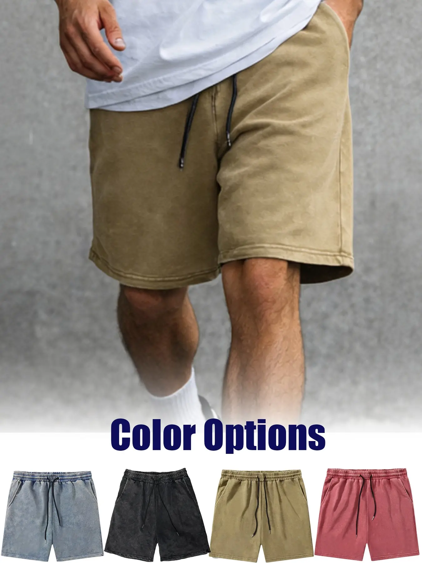 Men's Vintage Washed Cotton Denim Shorts, High Street Loose Drawstring Five-Quarter Pants, Casual Fitted Mid Waist Jeans, Best Selling Jorts