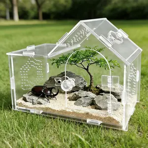 Creative Acrylic Pet Terrarium Enclosure, 360° Transparent, Dual Magnetic Doors, Multi-Side Ventilation, Ideal for Jumping Spiders, Hermit Crabs, Beetles