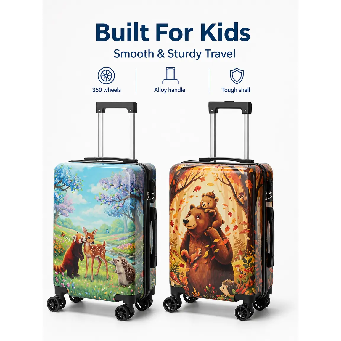Cartoon forest animal luggage, hard shell large capacity travel carry-on suitcase, with combination lockretractable handle and 360-degree wheels ° Universal wheels, suitable for both men and women, children ideal for business trips, vacations, and as a gi
