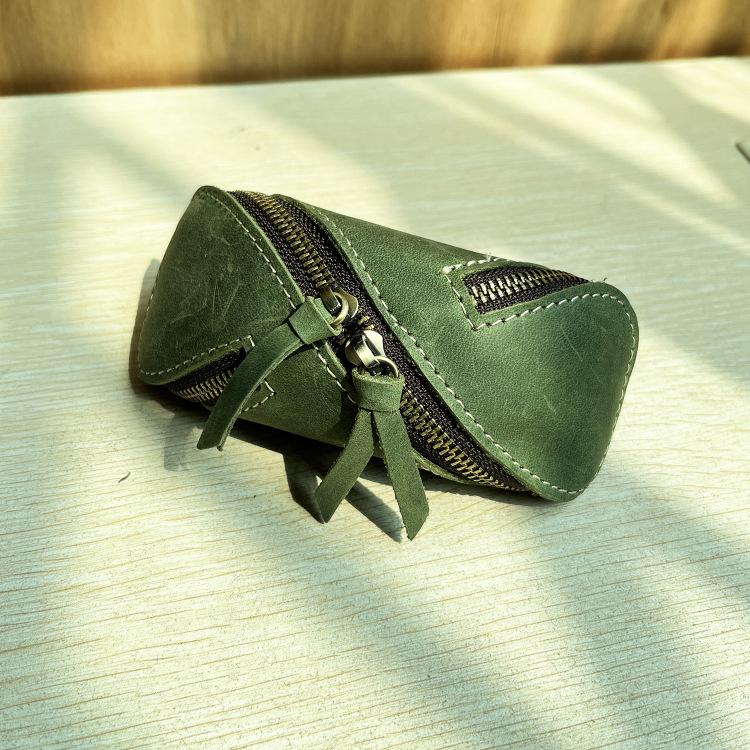 Men’s & Women’s Leather Key Bag, Retro Crazy Horse Leather Zipper Wallet for Car Keys, Card Holder, Stylish Key Organizer, Multi-purpose Keychain for Daily Use, Travel, Gifts