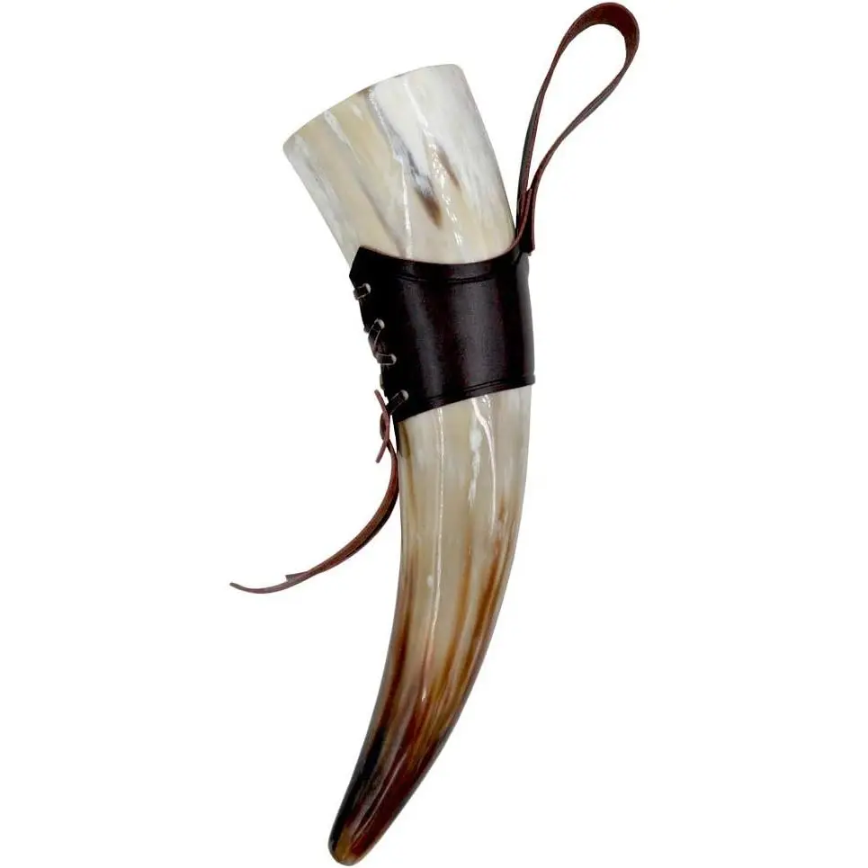 Handmade Real Viking Ox Horn Drinking Cup with Leather Straps Beer Wine Goblet Chalice Tankard Beaker Vessel for Home