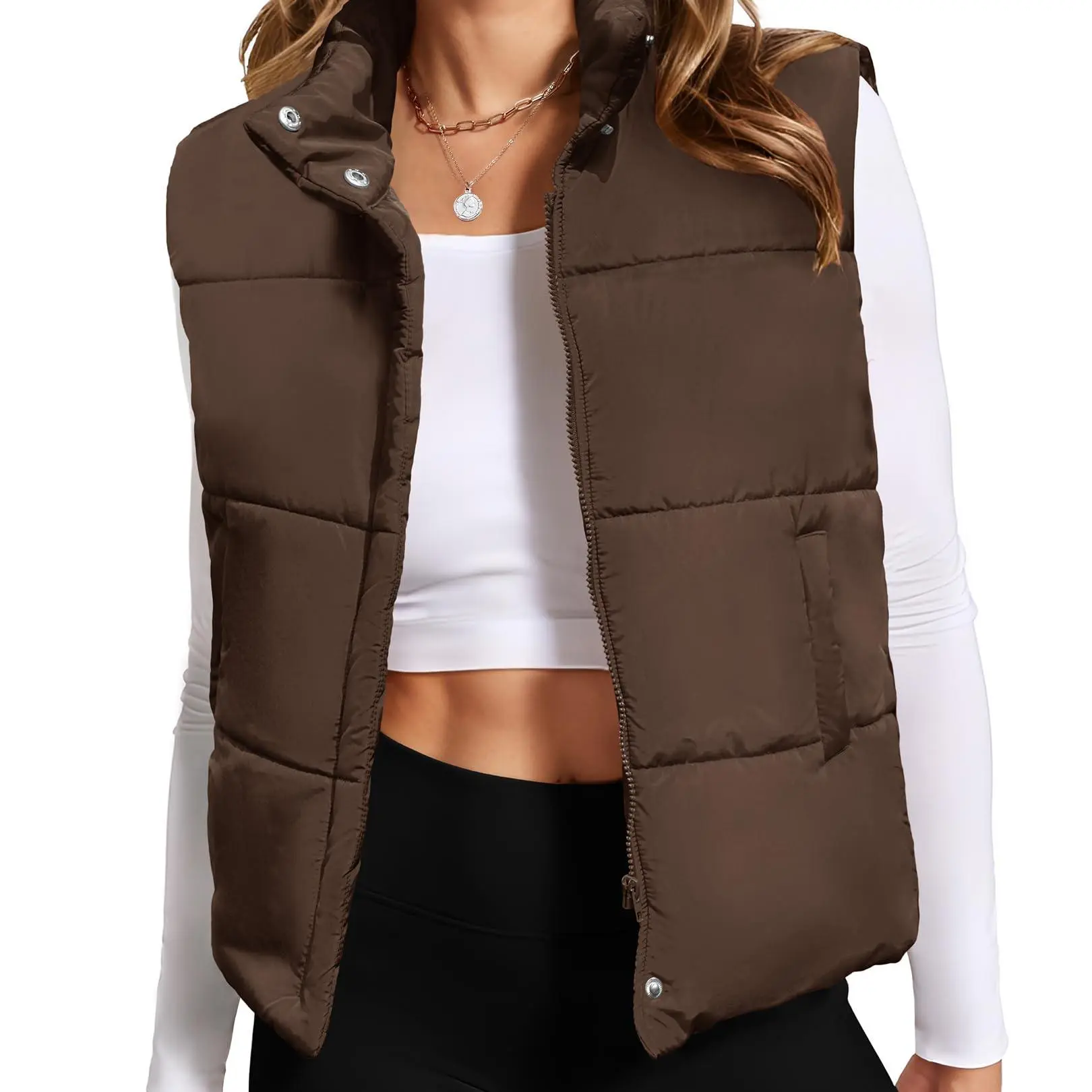 ZEAGOO Women's Lightweight Quilted Puffer Vest Zip-Up Sleeveless Outerwear with Pockets for Fall Winter Outfits