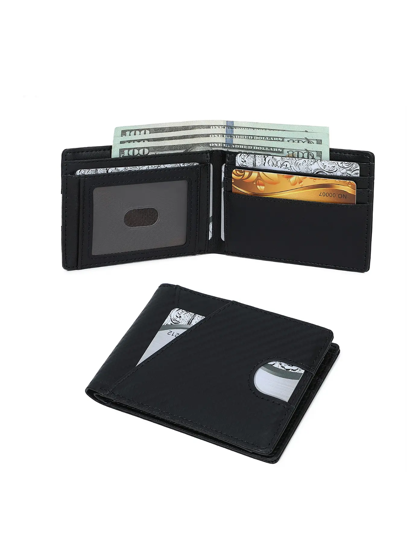 Men's Anti-Theft RFID Blocking Bifold Wallet, Carbon Fiber PU Leather Ultra-Thin Short Wallet, Multi-Card Slot ID Window, Ideal for Daily Use & Gifting, RFID Protected Wallet