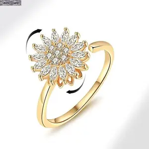 Sunflower Spinner Ring for Women, Anxiety Relief Fidget Ring, Rotating Worry Ring for Stress Relief, Adjustable Flower Ring for Daily Wear, Calming Jewelry Gift for Mom, Daughter, Sister, Best Friend