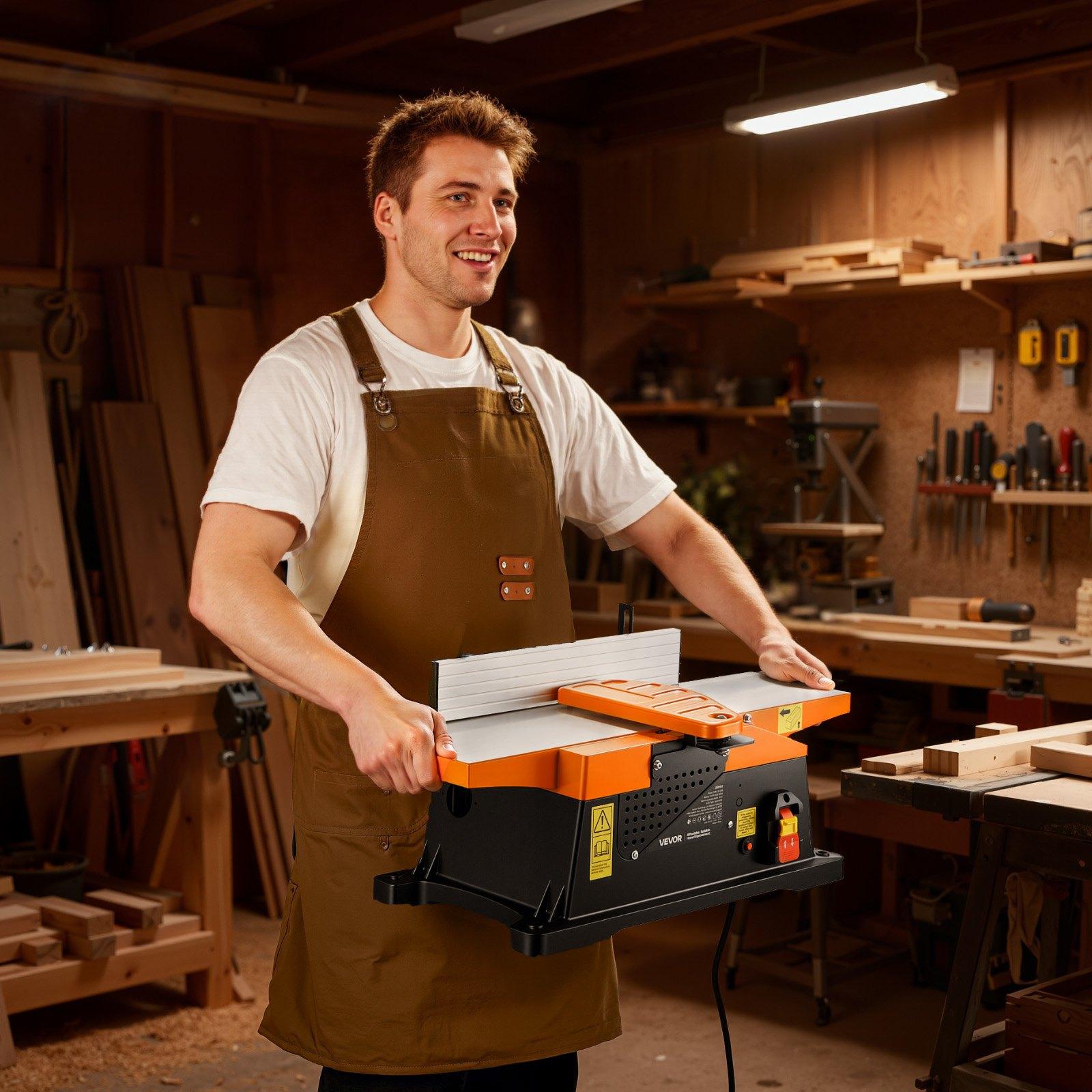 VEVOR Benchtop Jointer, 6 in, 2 HP 12000 RPM Bench Top Wood Jointer, with Straight Cutterhead, 2 HSS Blades, 6 x 23 in Cast Aluminum Table, Up to 1/8 in Depth, Adjustable Fence, for Woodworking DIY VEVOR Benchtop Jointer, 6 in, 2 HP 12000 RPM Bench Top Wood Jointer, with Straight Cutterhead, 2 HSS Blades, 6 x 23 in Cast Aluminum Table, Up to 1/8 in Depth, Adjustable Fence, for Woodworking DIY