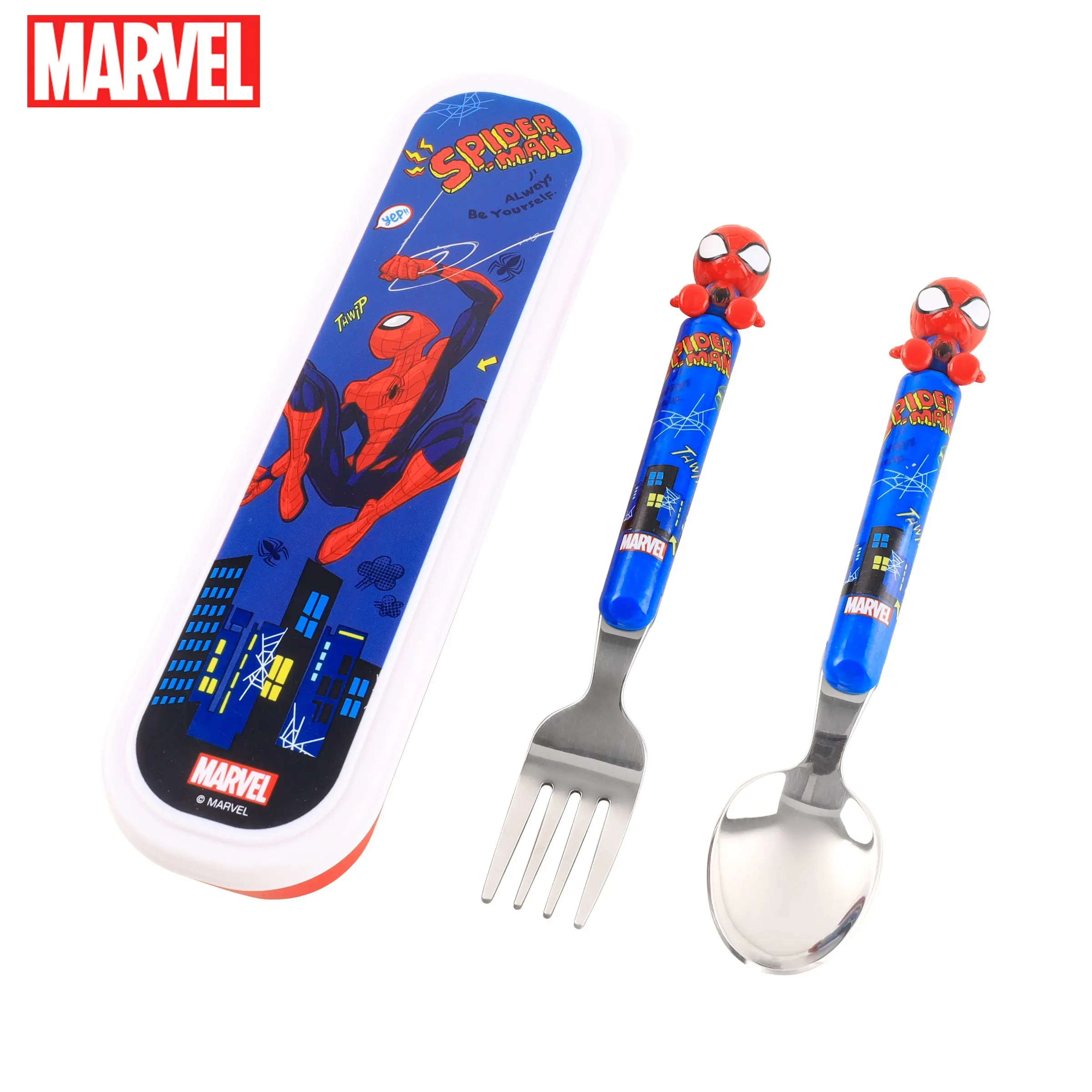 Spiderman Portable Flatware Set, 3D Figural Spoon Fork, Stainless Steel Cutlery, Travel Case, Lunchbox Utensils, Teen Gamer Gift