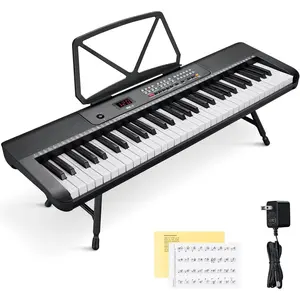 61  Compact Keyboard Piano with Foldable Mini Stand, -in 255 Sounds, 255 Rhythms, 24 Demos, Includes Sheet  Stand, Note Stickers & Power , for Beginners, Black