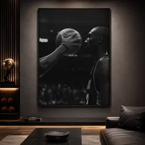 Kobe Bryant Lock In Motivational Wall Art, Black & White Basketball Poster, Sports Art, Canvas Wall Art, Basketball Canvas Print, Mamba Mentality Poster, Gym Room Decor, Man Cave Decor, Boys Bedroom Decor, Gift for Basketball Fans