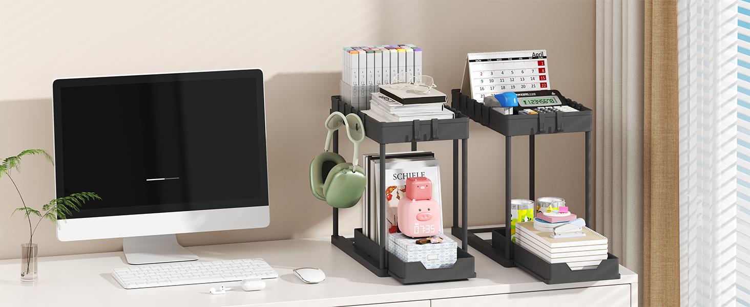 Under Sink Organizer – Bathroom Cabinet Storage with Pull Out Sliding Drawers – 12.8 Inch Shelf for Kitchen, Bathroom, Laundry Room & Cleaning Supplies Organization