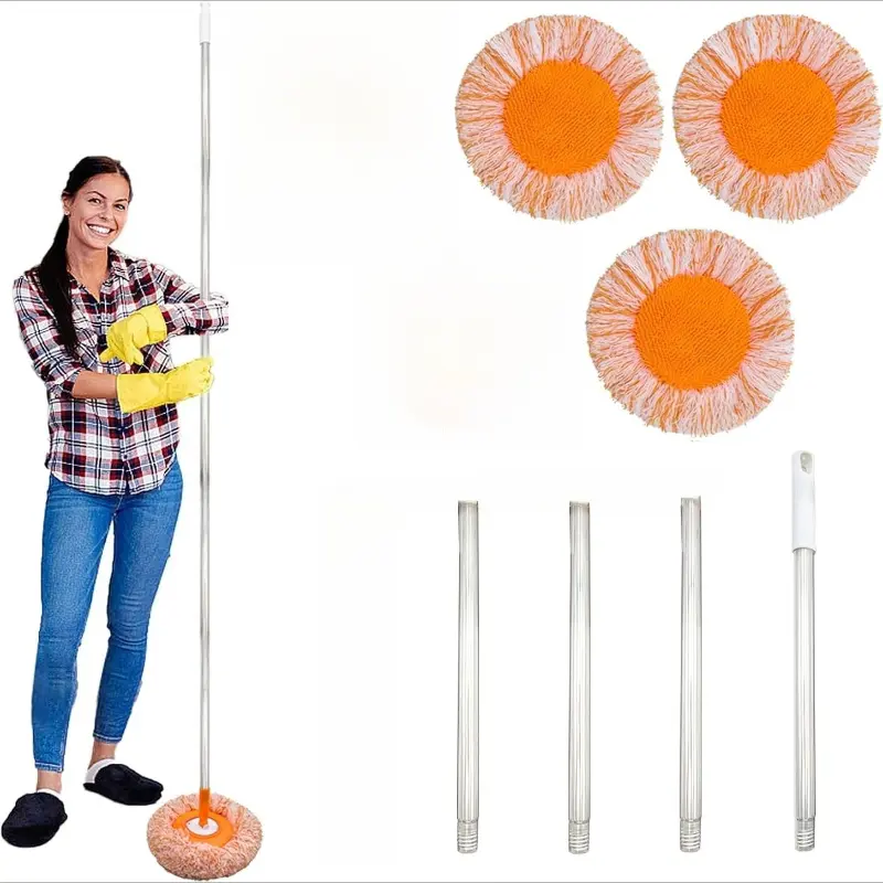 360 degree rotatable adjustable wall mounted mop with 3 mop heads, 63 inch wall cleaner suitable for floors, ceilings, and baseboards