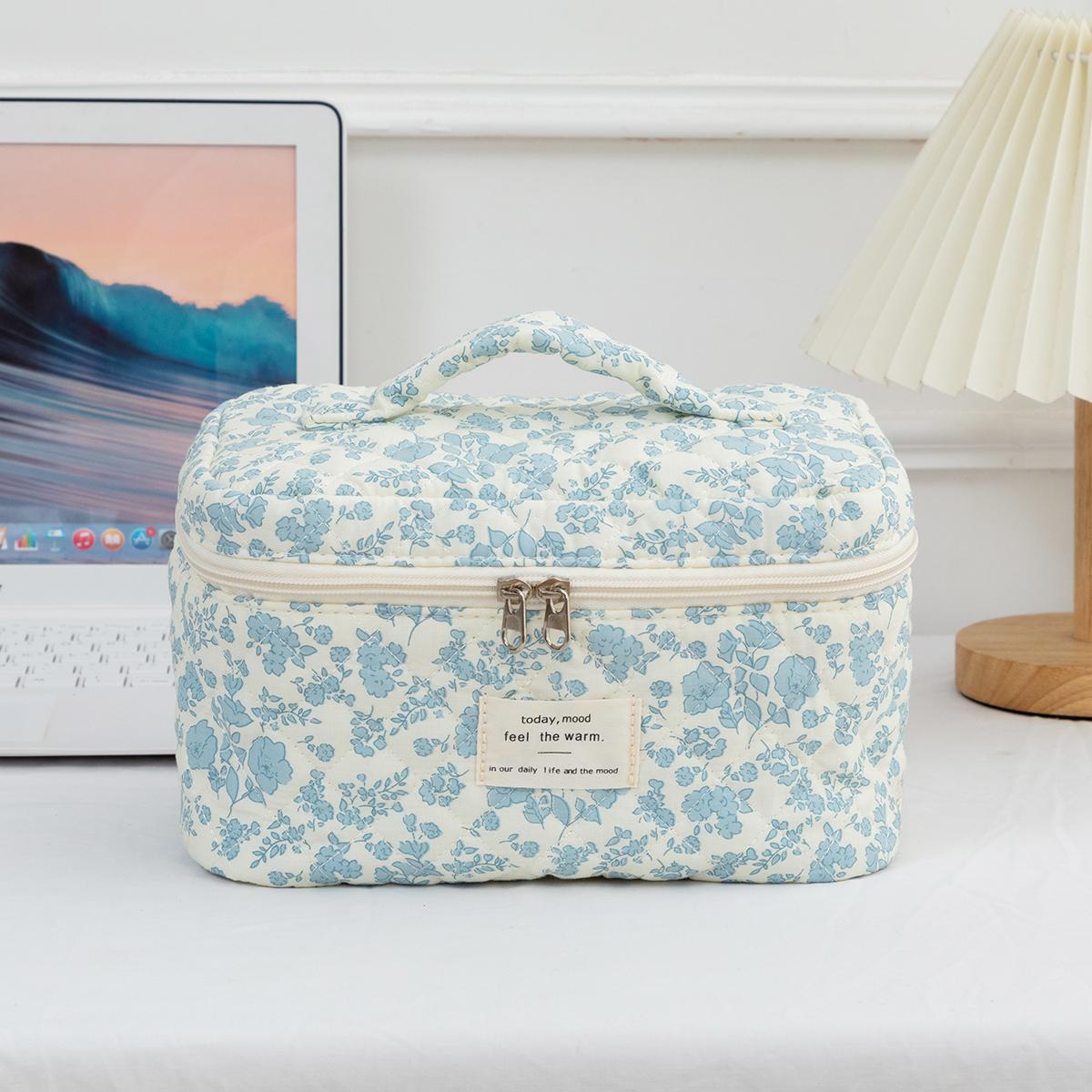 Floral Pattern Quilted Makeup Bag Set, 3 Counts Travel Cosmetic Bags, Portable Zipper Makeup Organizer Pouches, Makeup Storage Bag, for Cosmetics & Skincare, Travel Essentials, Valentine's Day Gift #GLOBAL PICKS