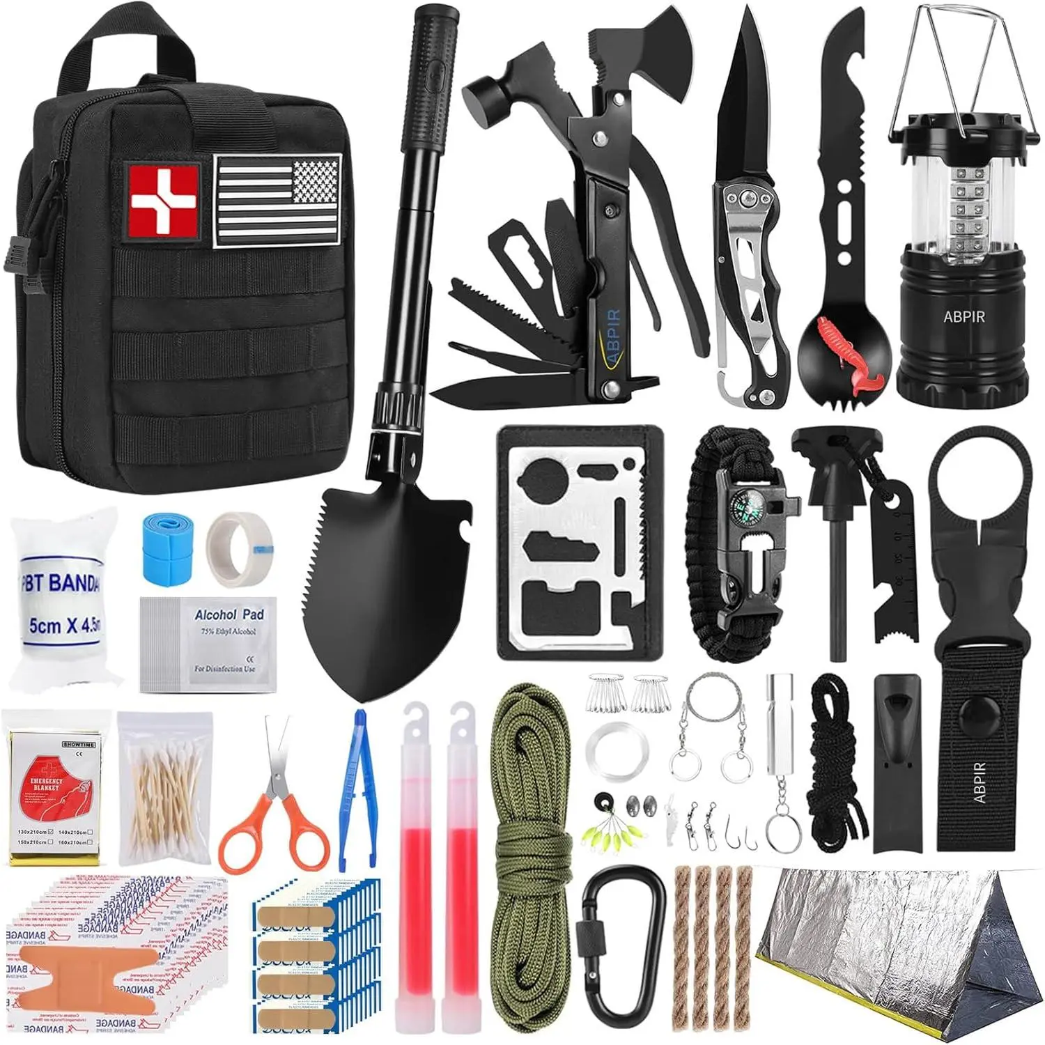 Unisex 171PCS Survival First Aid Kit with Emergency Gear, Supplies, Tent & Nylon Bag, Ideal for Car, Outdoor Adventures, Baby & Maternity Safety Prep, Emergency Tent