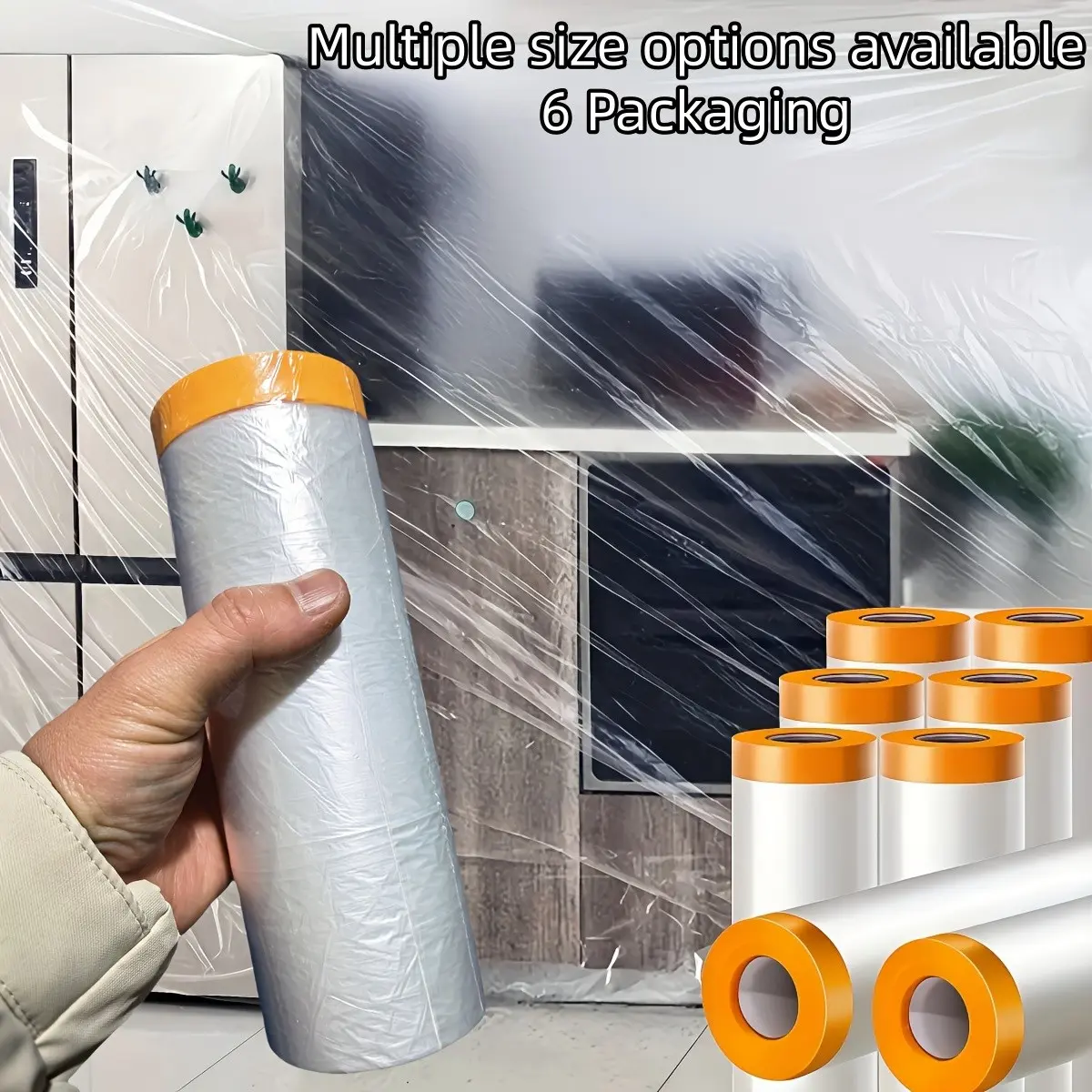 Waterproof PVC Paint Masking Tape, 6 Rolls, Adjustable Height, Foldable, Removable Lid, Multiple Sizes, Ideal for Car Painting & Home Decor