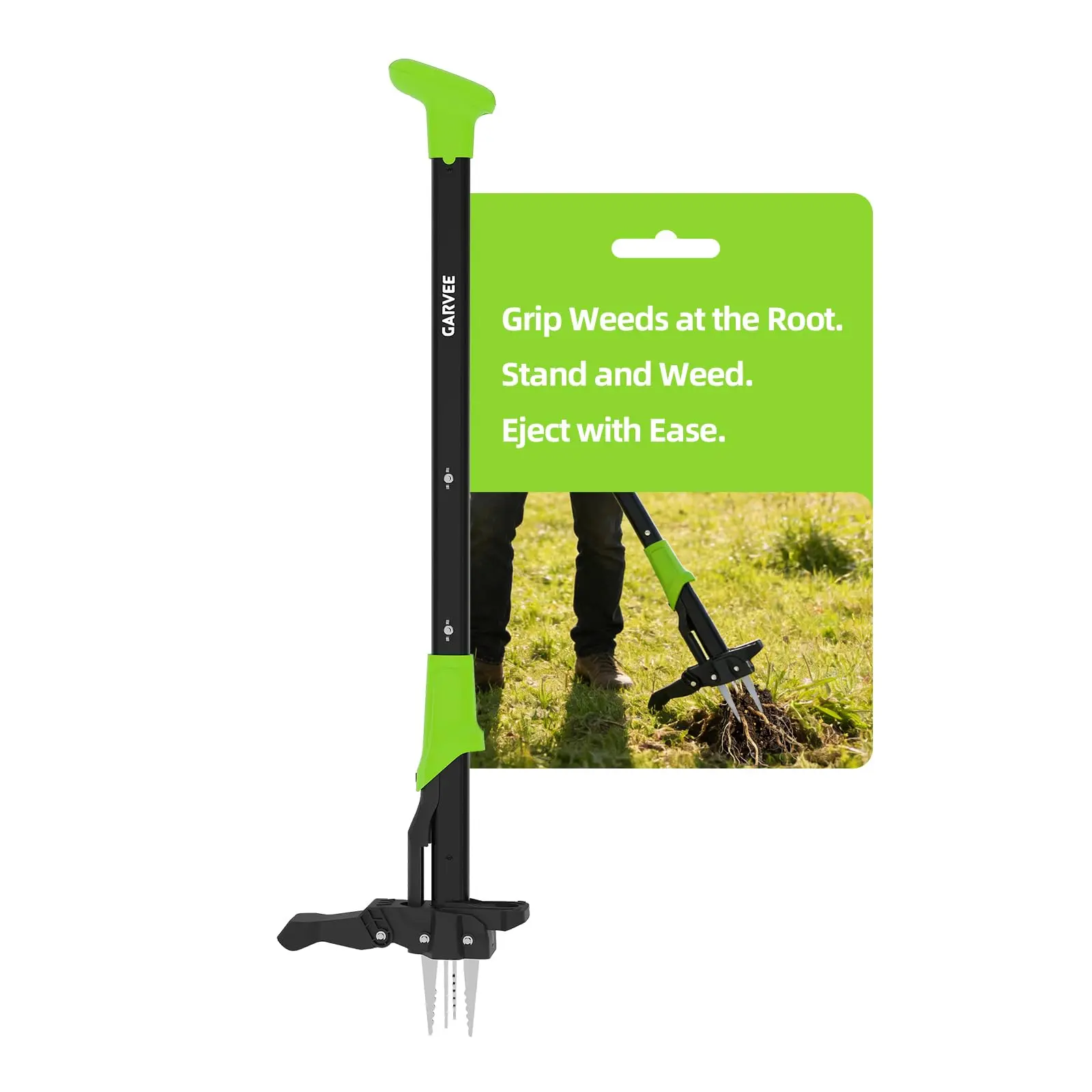 GAOMON 40" Long Handle Stand Up Weed Puller with 4-Claw Design and Easy-Eject Feature - Gardening Hand Tool for Effortless Weed Removal Without Bending, Pulling, or Kneeling, Green