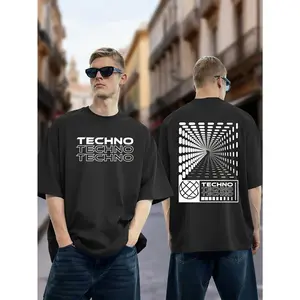 Men's Loose Fit Casual Short Sleeve Breathable Quick-Dry Shirt, Skin-Friendly and Flattering on All Body Types - Techno Print Pattern, Versatile and Comfortable Daily Top, Perfect as a Surprise Gift, PLUS SIZE