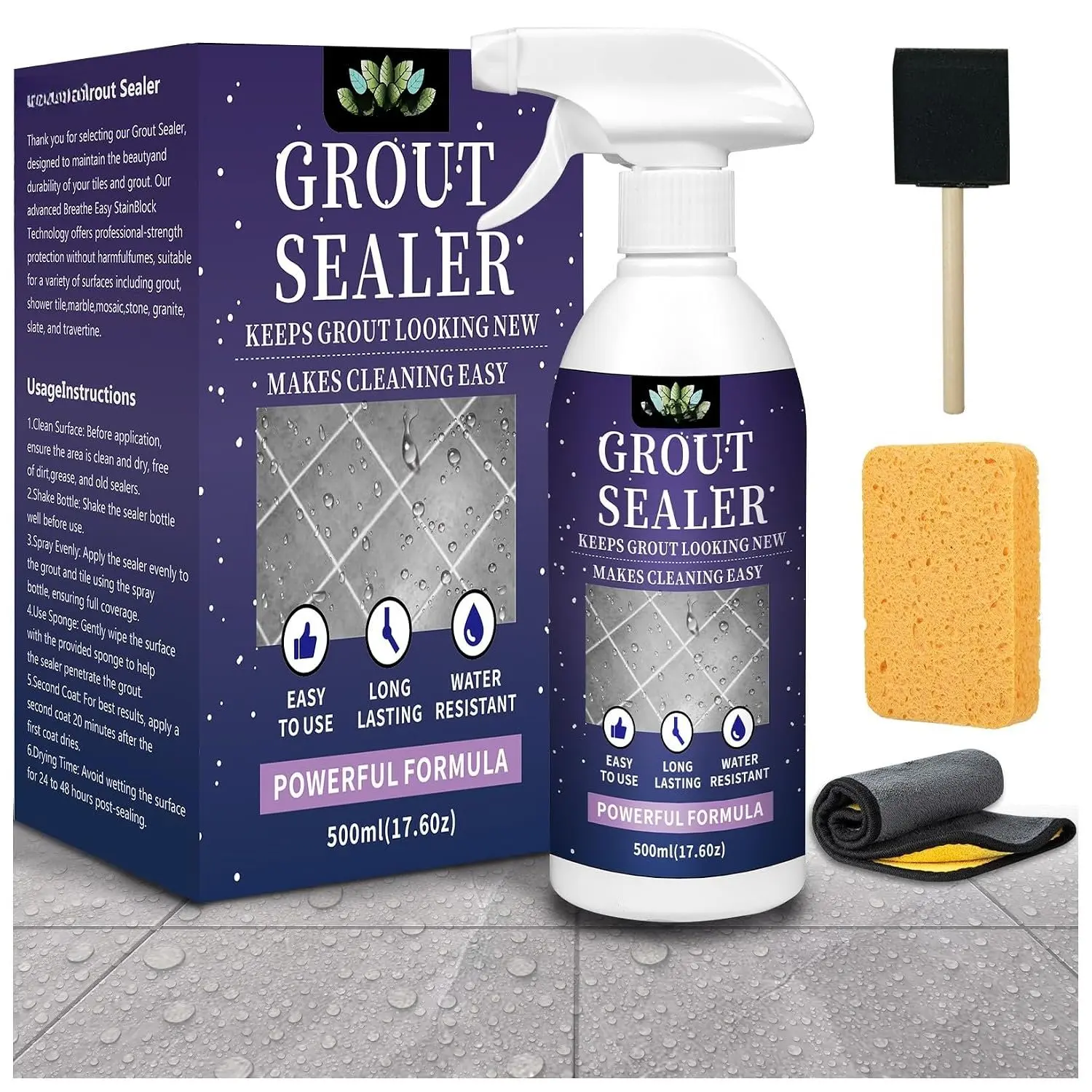 Grout Sealer,17.6 OZ  Grout Sealer for Shower, Floor, Kitchen -  Safe Tile Sealer  - Long Lasting Clear Grout Sealant for Stone, Bathroom, Marble - Indoor & Outdoor