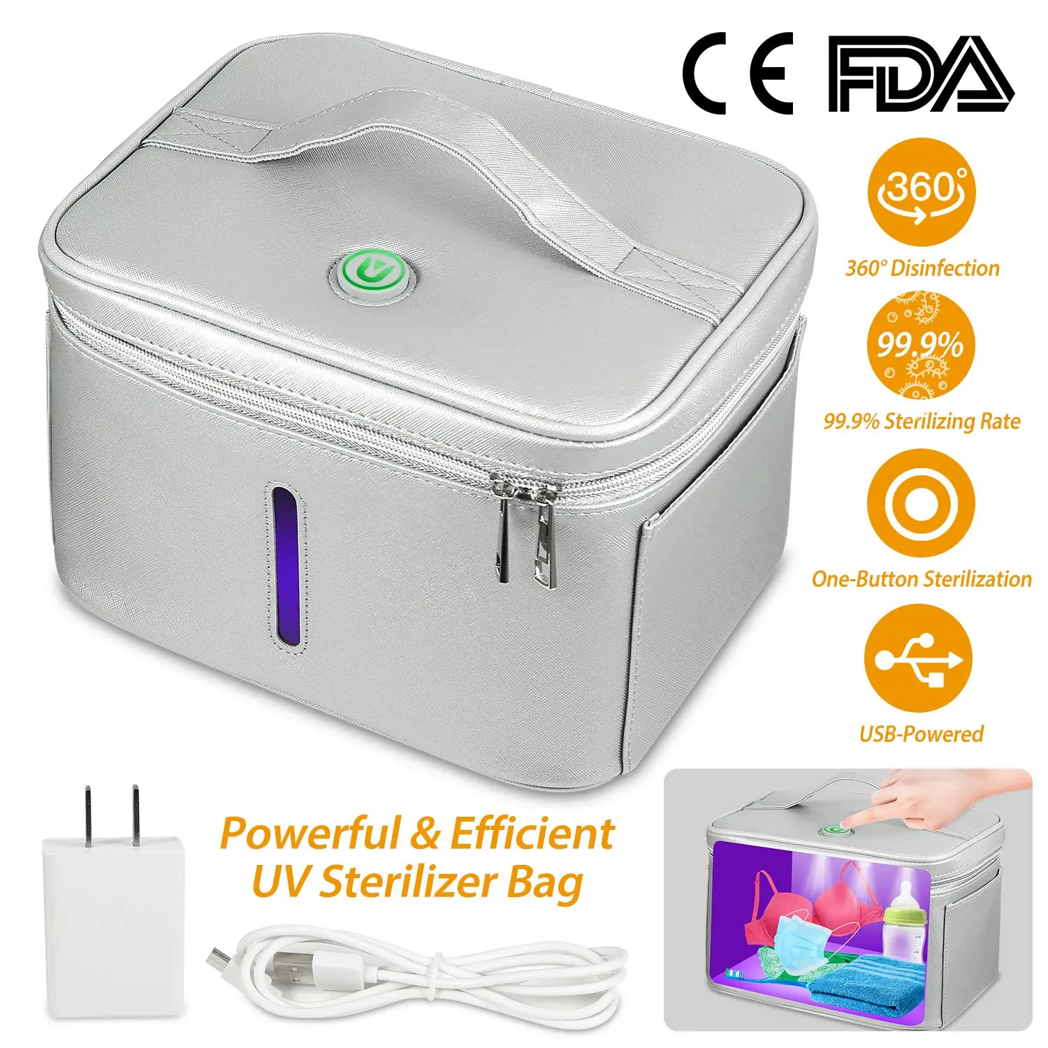 UV Disinfection Bag, Portable LED UV Sanitizer Box USB-Powered Travel UV Cleaner Bag for Toys Underwear Toothbrush Beauty Tools
