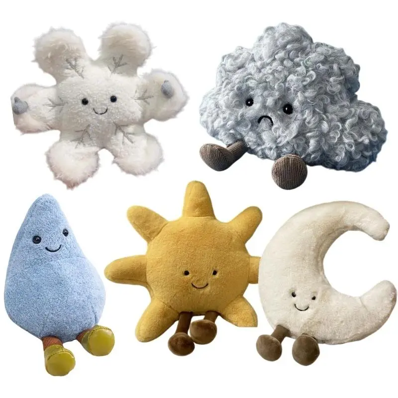 2026 new hot item Creative Weather Plush Toys for Kids Cute Sun Moon Cloud Cartoon Doll Soft Stuffed Snowflake Raindrop Design Festival Decor Gift