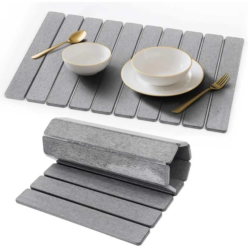 Stone Drying Mat for Kitchen Counter, Quick Diatomaceous Earth Mats for Dishes, 24"L x 16"W Super Absorbent Fast-Drying Collapsible Countertop Stone Mat (Light Grey)