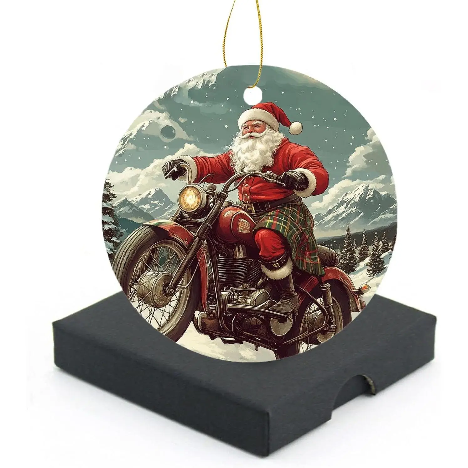2024 Christmas Ornament , Santa  a  Ornaments with  Box, Round Ceramic Ornament for Christmas Tree Decoration, Lovely for Family and