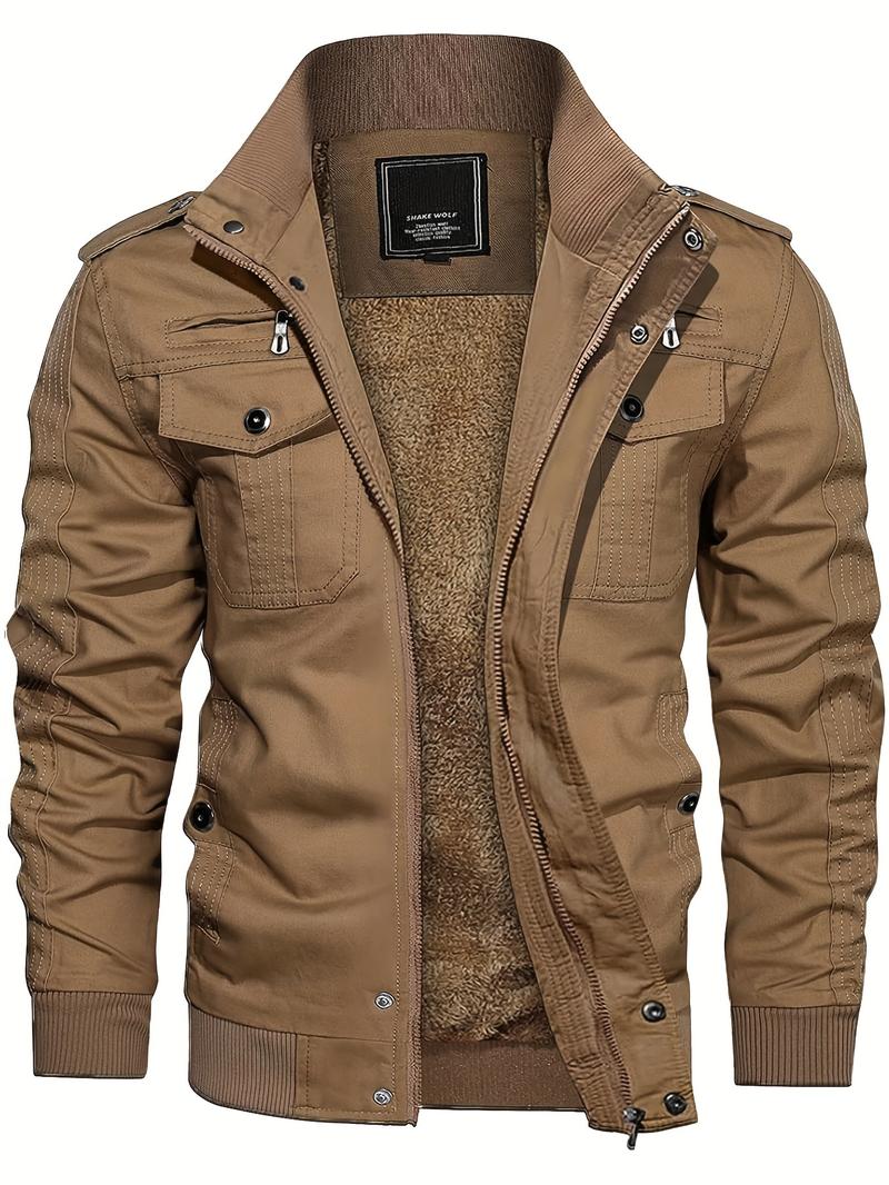 Men's Fleece Jacket And Coat - Winter Full Zip Multi-Pocket 2 Chest Pockets 2 Side Pockets And 1 Inner Pocket Fleece Lined Windproof Warm Stylish Comfortable - For Men - Suitable for Work, Outdoor Activities, Cycling, Climbing, Camping, Hiking, Travel - P