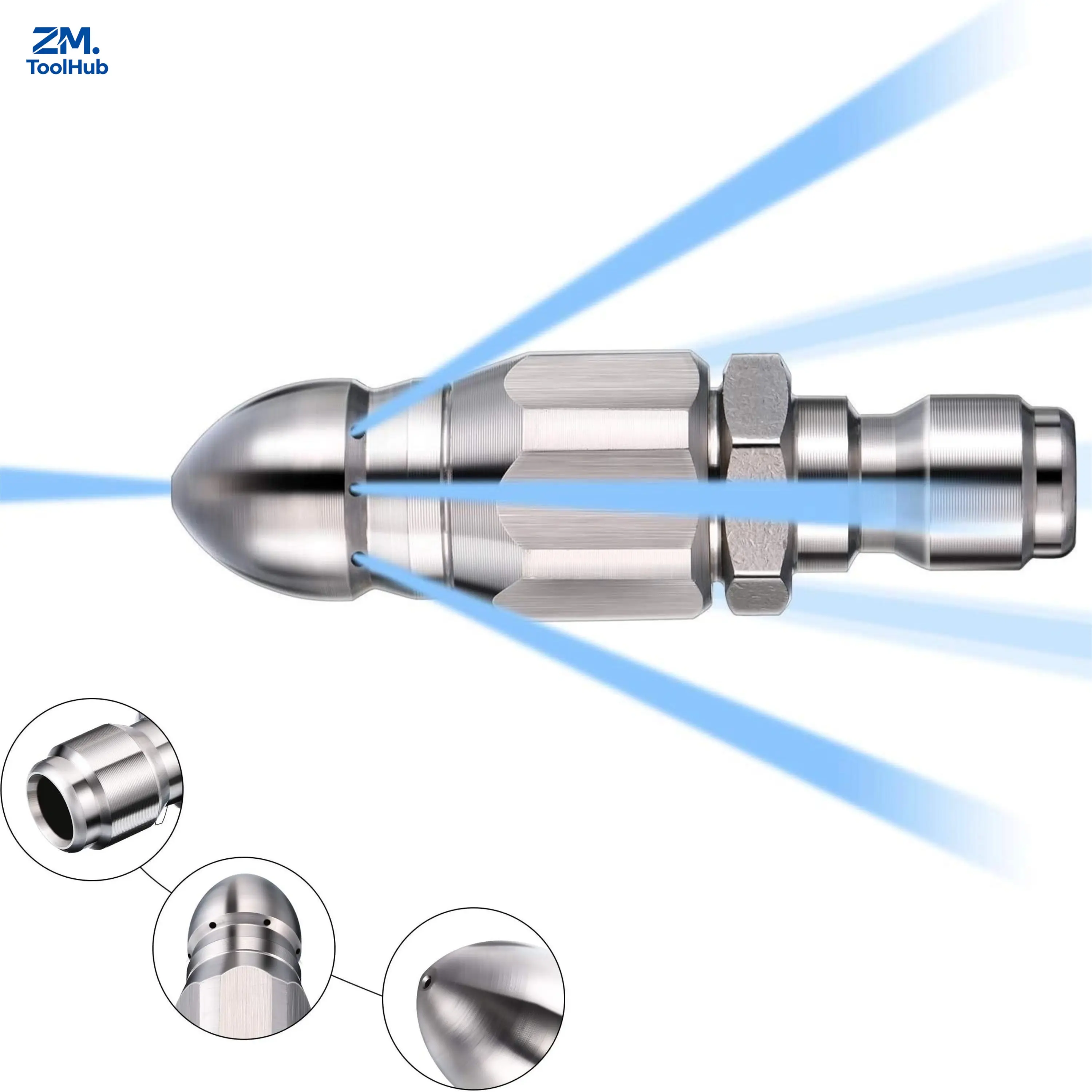 5000 PSI Sewer Drain Jetter Hose Nozzle, Pressure Washer Sewer Cleaning Nozzle Fits 1/4 Pressure Washer Quick Connector