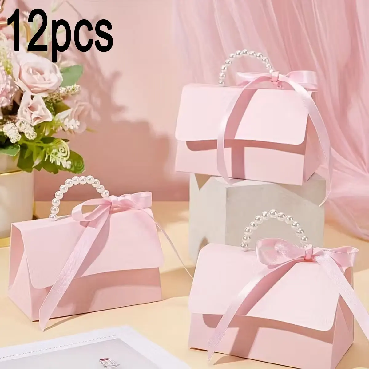 12 Piece Faux Pearl Decorative Gift Bags, Gift Wrap Bags, Goodie Bags, Elegant Party Favor Packaging, Durable and Stylish Design, Perfect for Bridal Shower, Wedding Souvenirs, Wedding Party Supply & Party Accessories