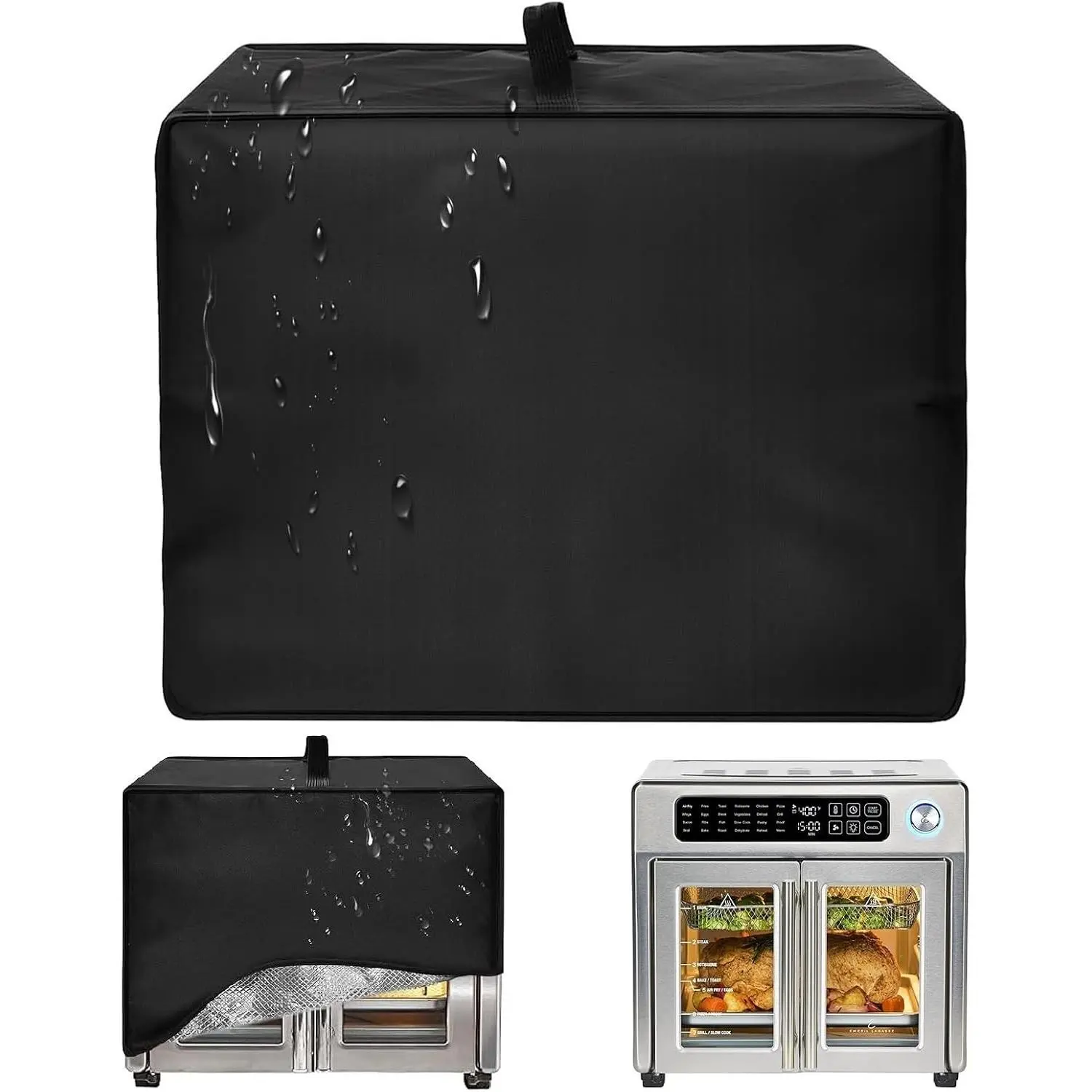 Heavy Duty French Door Air Fryer Toaster Oven Cover for 26QT, 15.75"Dx16.73"Wx13.8"H, 600D Oxford with 12μm Aluminum Foil, Waterproof Oil-Resistant Kitchen Appliance Dust Cover