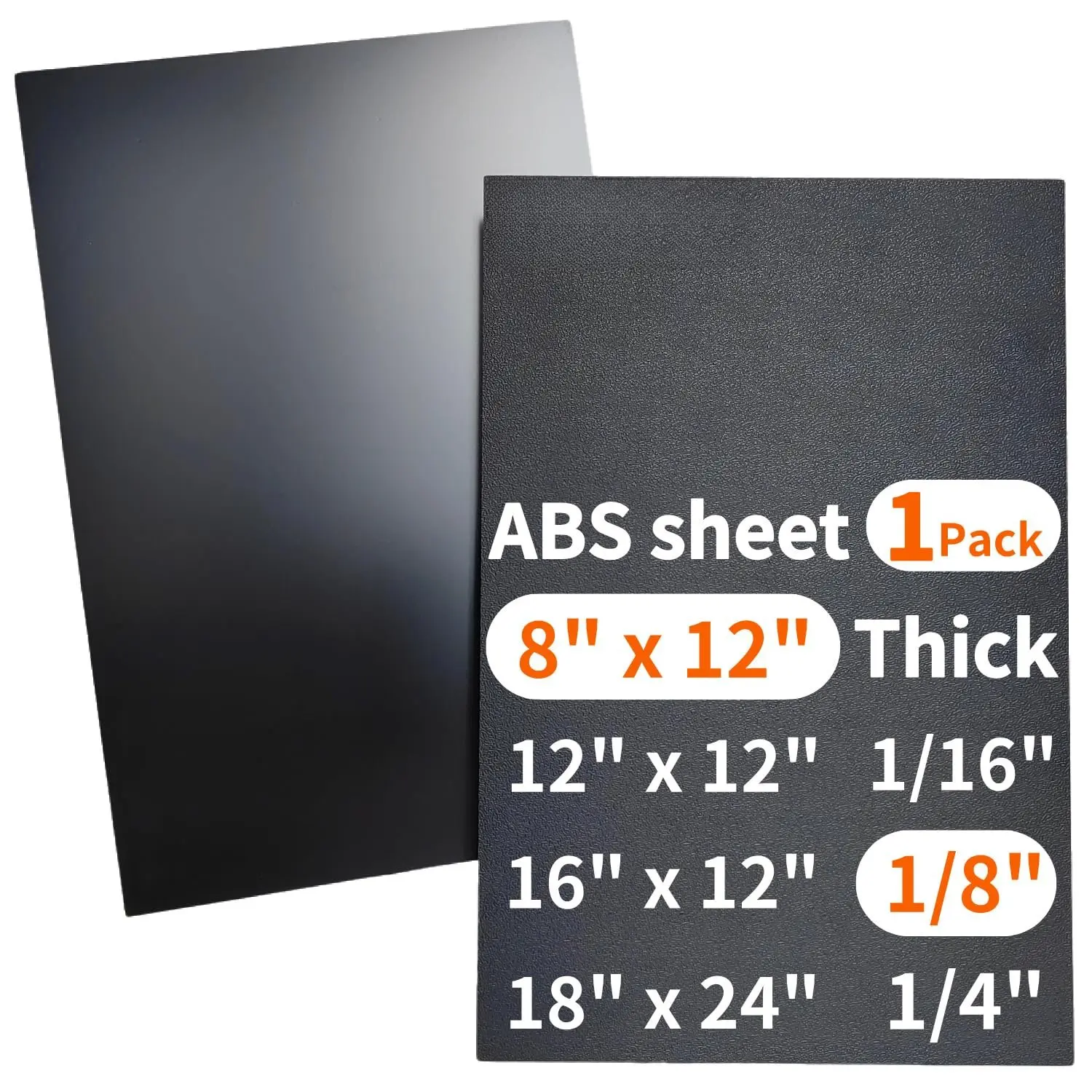 Black ABS Plastic Sheet 1/8 Inch Thick 8" x 12" (1-Pack) Textured & Smooth