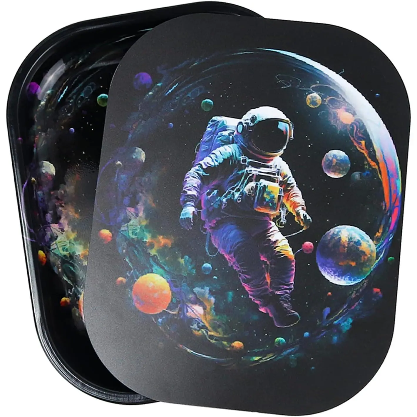 Premium Metal Trays with Soft Magnetic Lid,Metal Small Tray with Spill Proof Cover,Cute Decorative Trays,Perfect for Home and On-The-Go,7" x 5.5" (Black Purple)