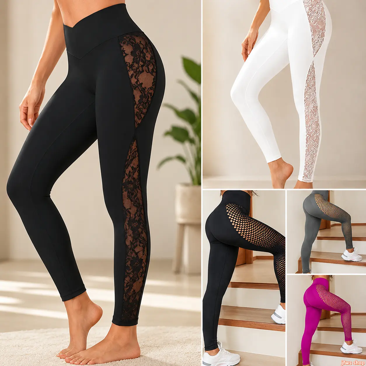 2026 New Lace Panel Yoga Leggings for Women High Waist Tummy Control Breathable Compression Pants for Running Workout Gym Casual Daily Wear US Design