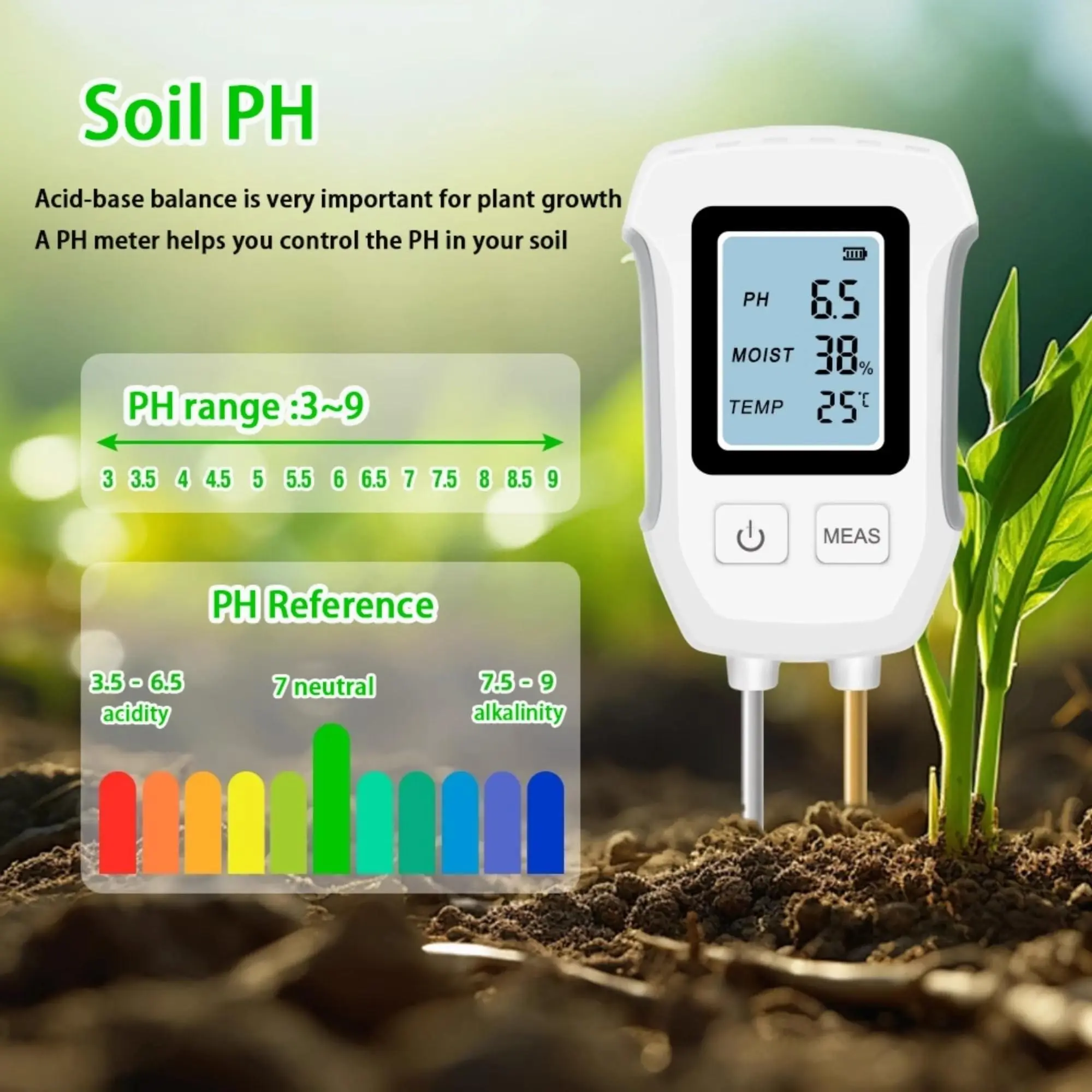 Soil Ph Tester, Temperature Humidity Sensor, Orchard Pot Plant Soil Moisture Meter, Essential Tool for Gardening and Agriculture, Detector