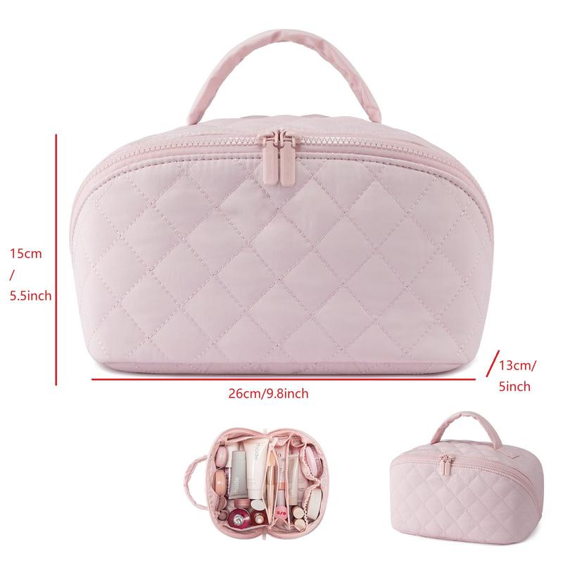 Travel Makeup Bag for Women - 180° Lay-Flat Large Puffy Cosmetic Organizer with 5 Compartments, Machine Washable Puff Bag, Ideal Gift for Her