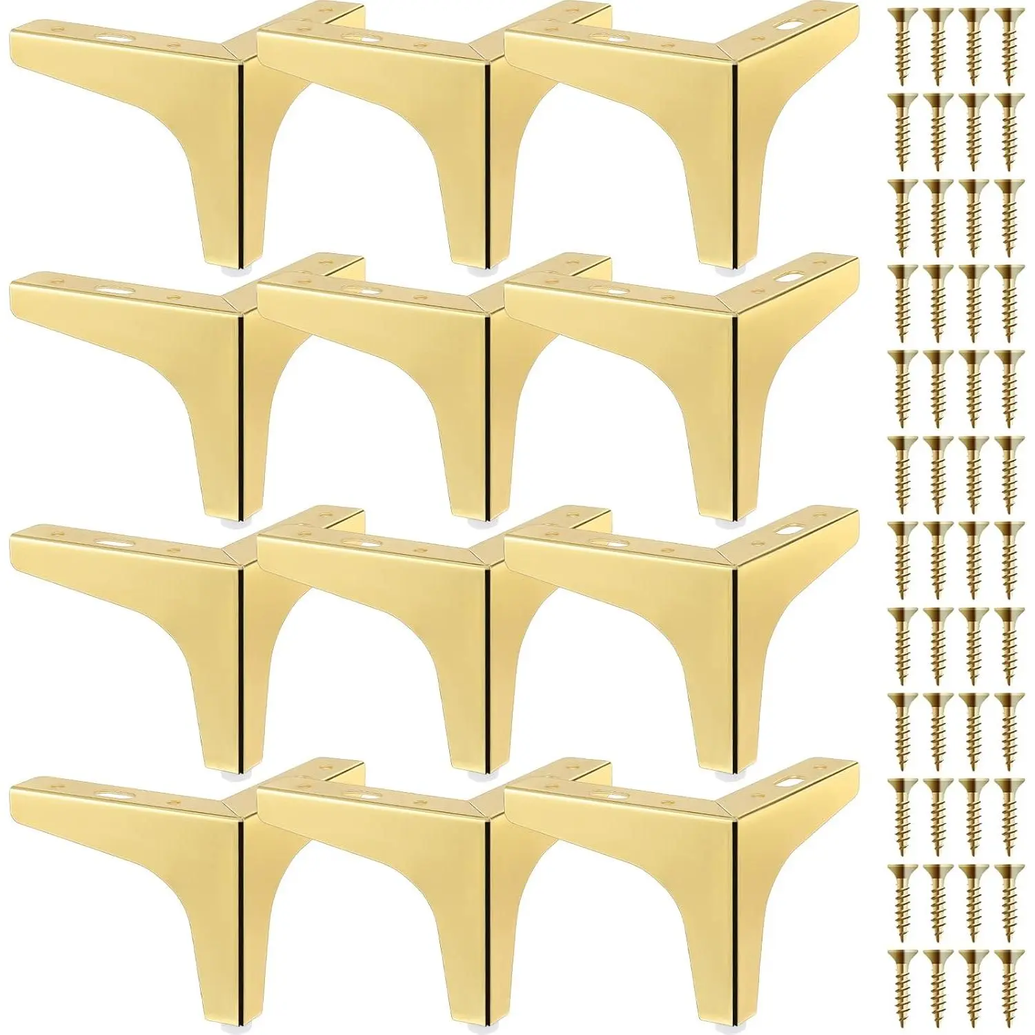 12 Pieces 4 Inch Gold Furniture Legs, Metal Furniture Replacement Feet Triangle, Table Legs for Cabinet Sofa Dresser Couch Cupboard Chairs Ottoman Modern Style