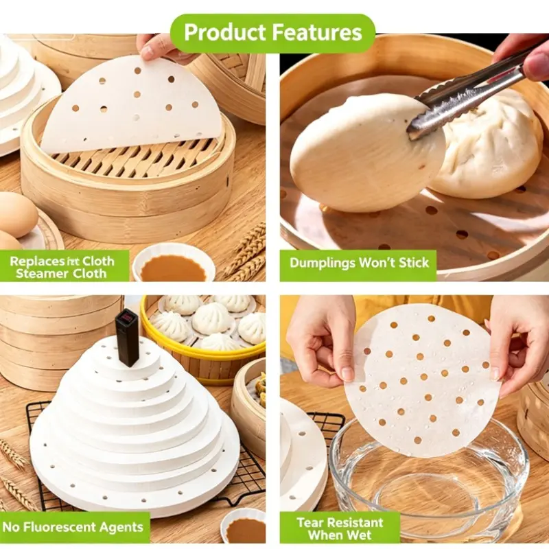 200pcs Disposable Steaming Paper Pads, Non-Stick Mat for Steamers, Ideal for Dumplings and Baozi, Perfect for Home Cooking
