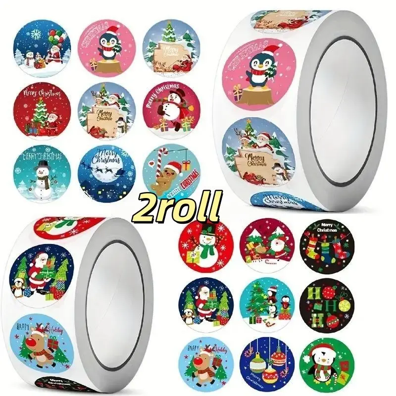 2-Pack Christmas Self-Adhesive Stickers, Envelope Seals, Card Seals, Gift Tags, Office Packaging Supplies, Holiday Decorations