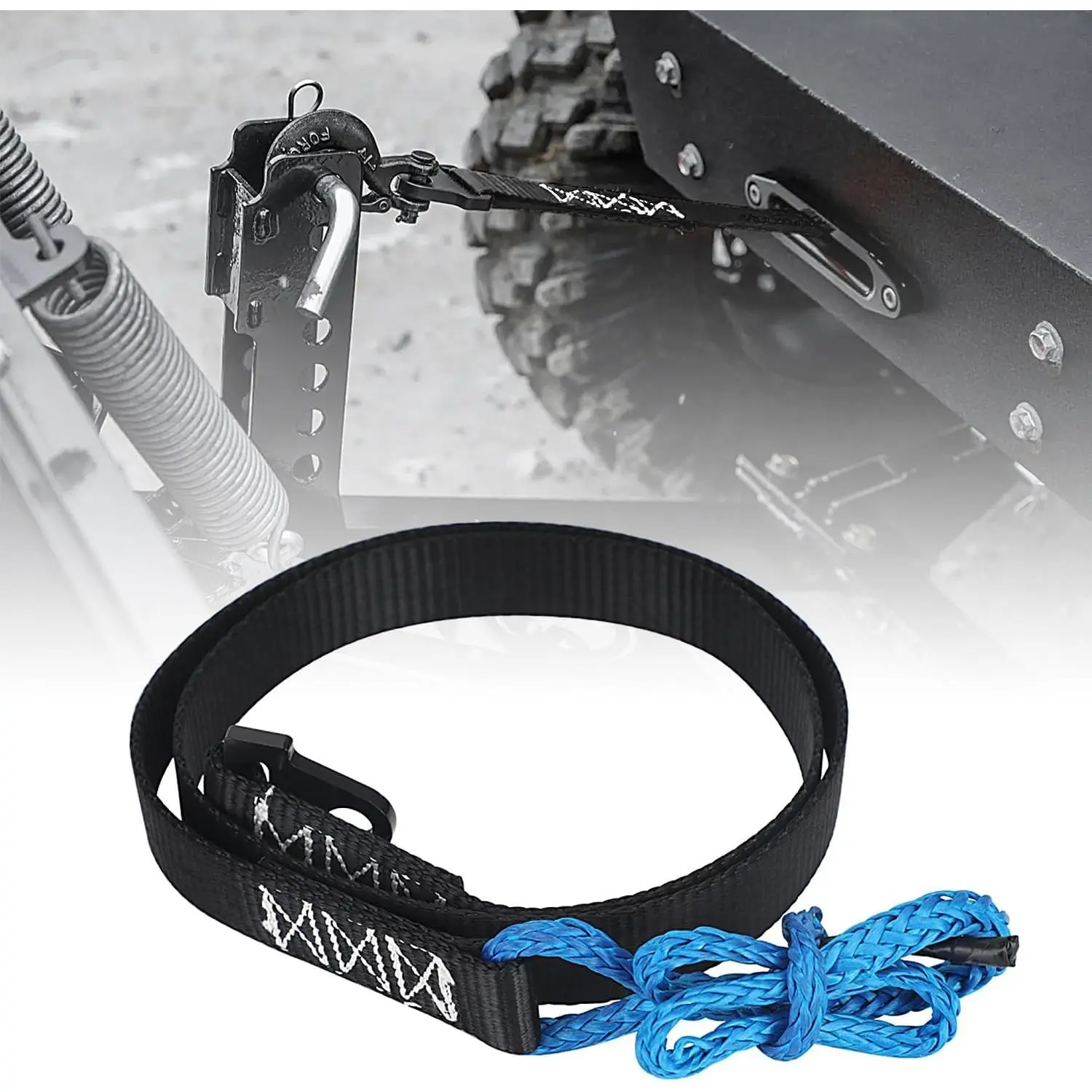 64in Plow Strap for ATV UTV Winch, Heavy Duty Snow Plow Lift Strap for Standard or Wide Winches, 3200lb High Tensile Strength
