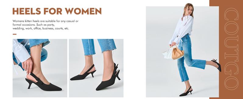 Coutgo Womens Slingback Kitten Heels Closed Pointed Toe Bowknot Knitted Slip On Work Pumps Dress Shoes