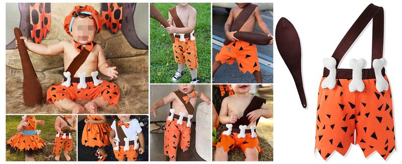 Original Halloween Primitive Baby Costume |   Bam Bam & Pebbles Style Baby Unisex Wildman Cosplay Costume 12M-4T