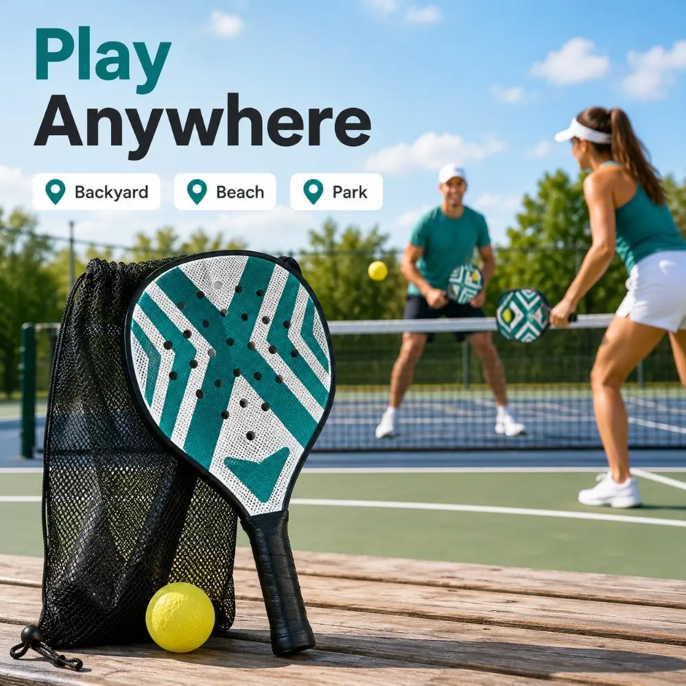 Portable Racket Set with Storage Net Bag and Training Balls, Outdoor Sports Gear for Yard, Beach, Park, Adult Beginners Fitness Kit