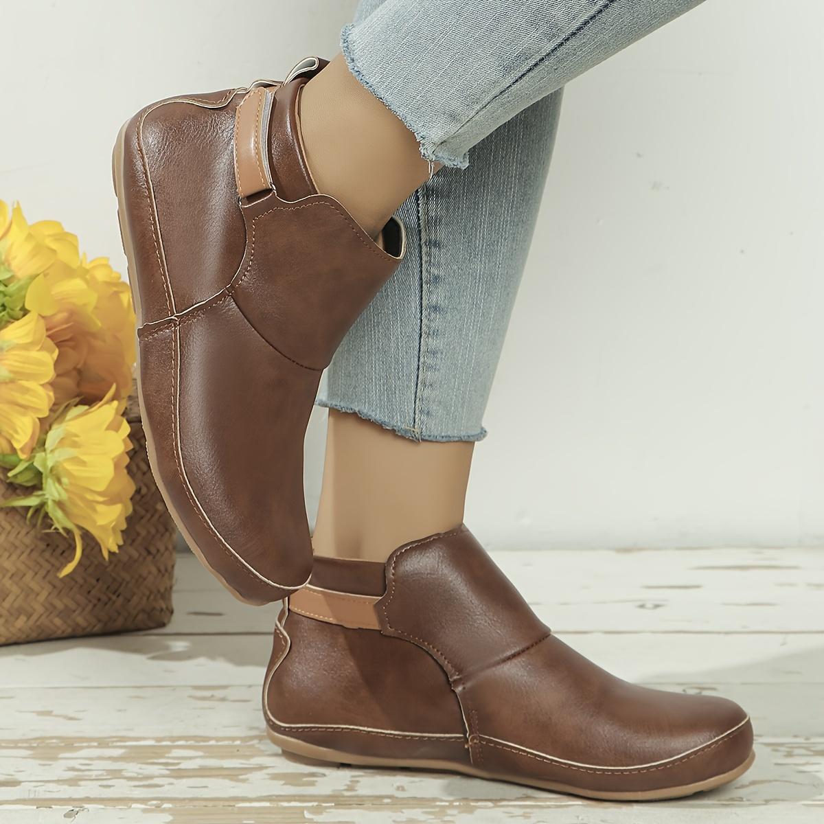 Trendy Solid Color Boots for Women, Featuring a Slip-On Design with a Soft Sole, Platform, And Buckle Belt, Perfect for Winter with a Versatile Round Toe., Women Shoes
